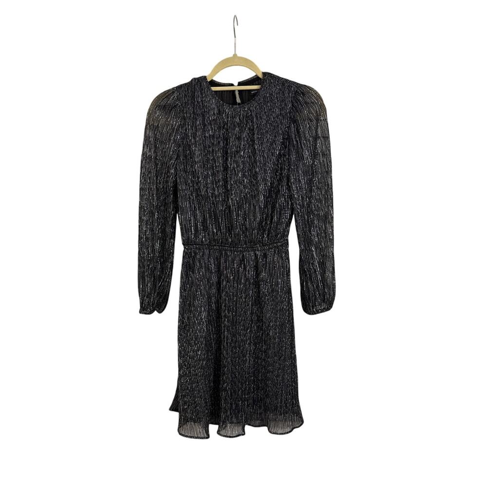 WHBM White House Black Market Long Sleeve Black Glam Shimmer Party Dress Size XS